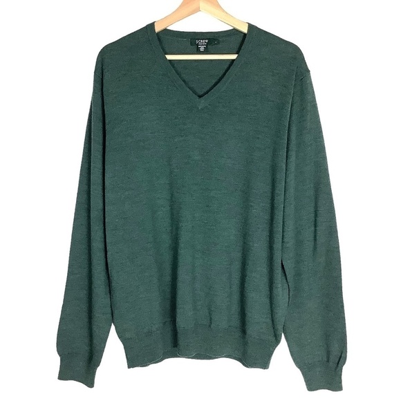 J Crew 100% Italian Merino Wool V Neck Pullover Sweater in Hunter Green - Picture 13 of 13